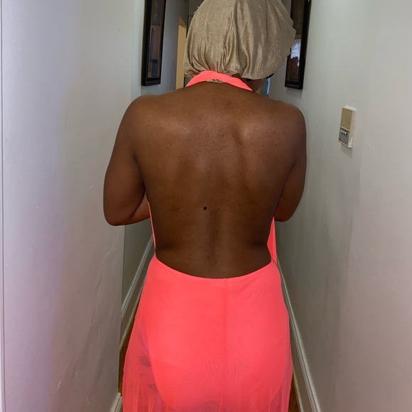 See through Coral dress with attached body suit - Picture 3 of 3